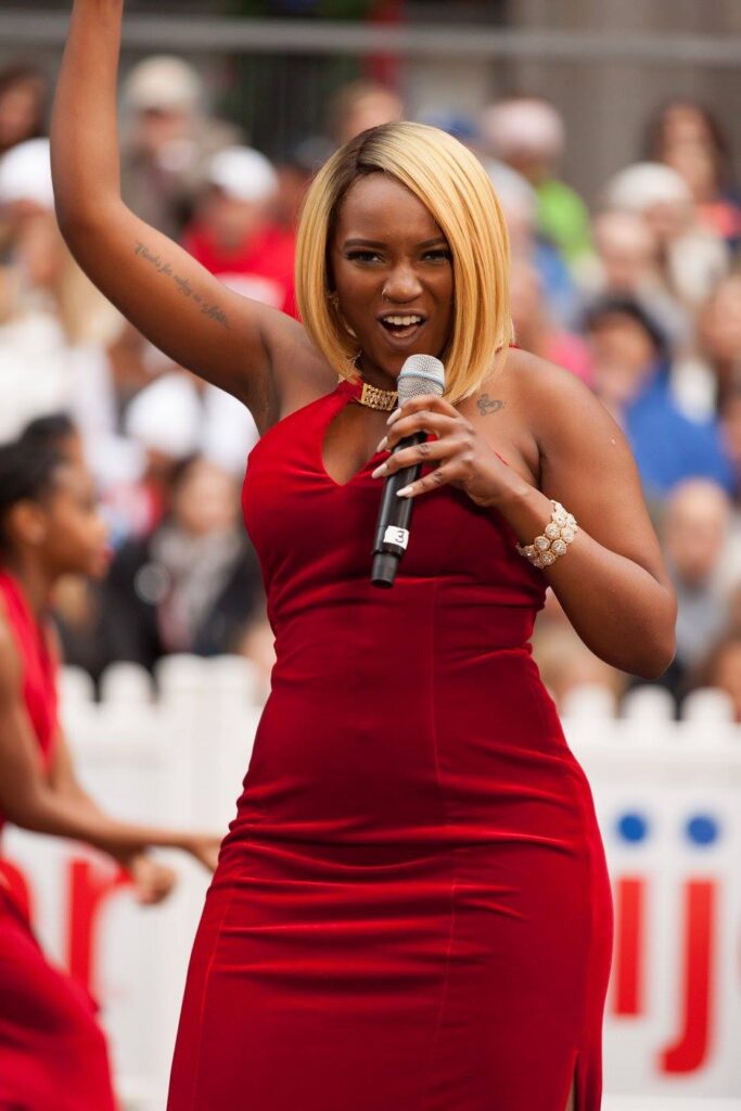 Up-close of a singer during Black Ensemble Theater's performance of Dynamite Divas"