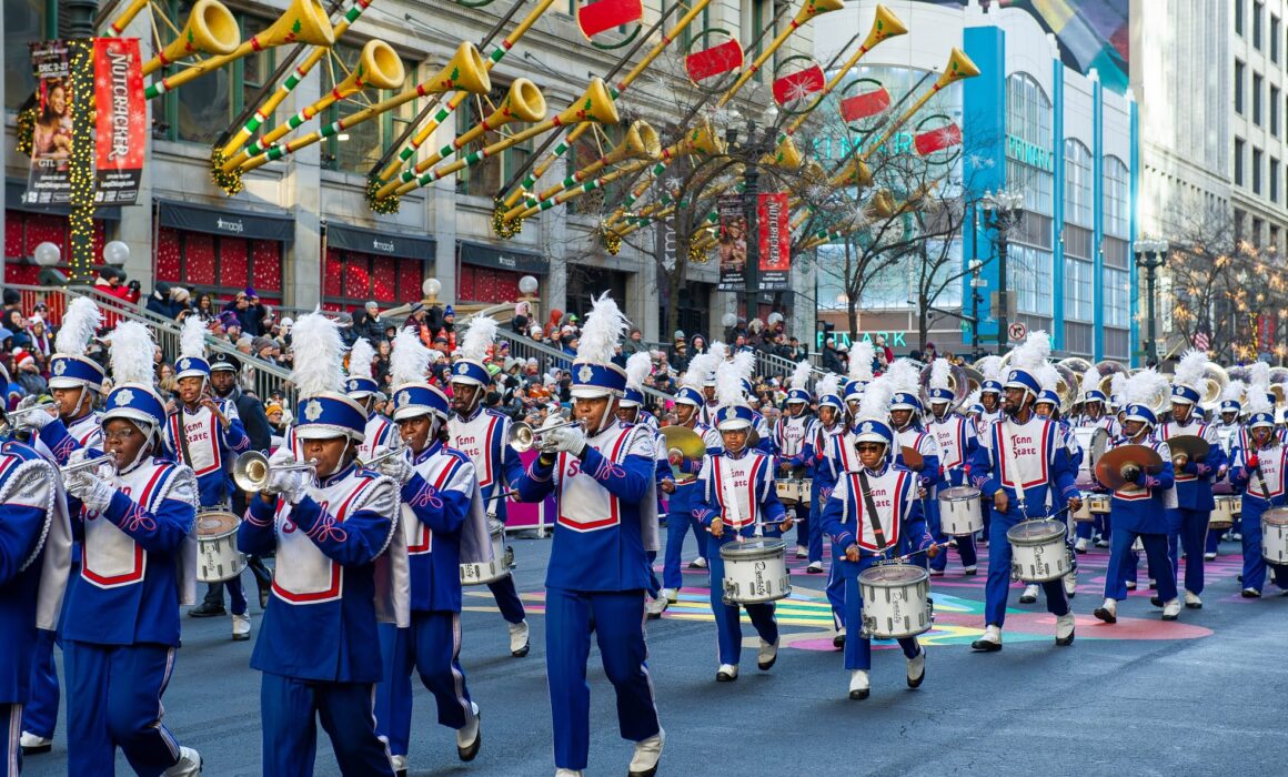 The Tennessee State University "Aristocrat of Bands" marches down State Street during the Chicago Thanksgiving Parade.